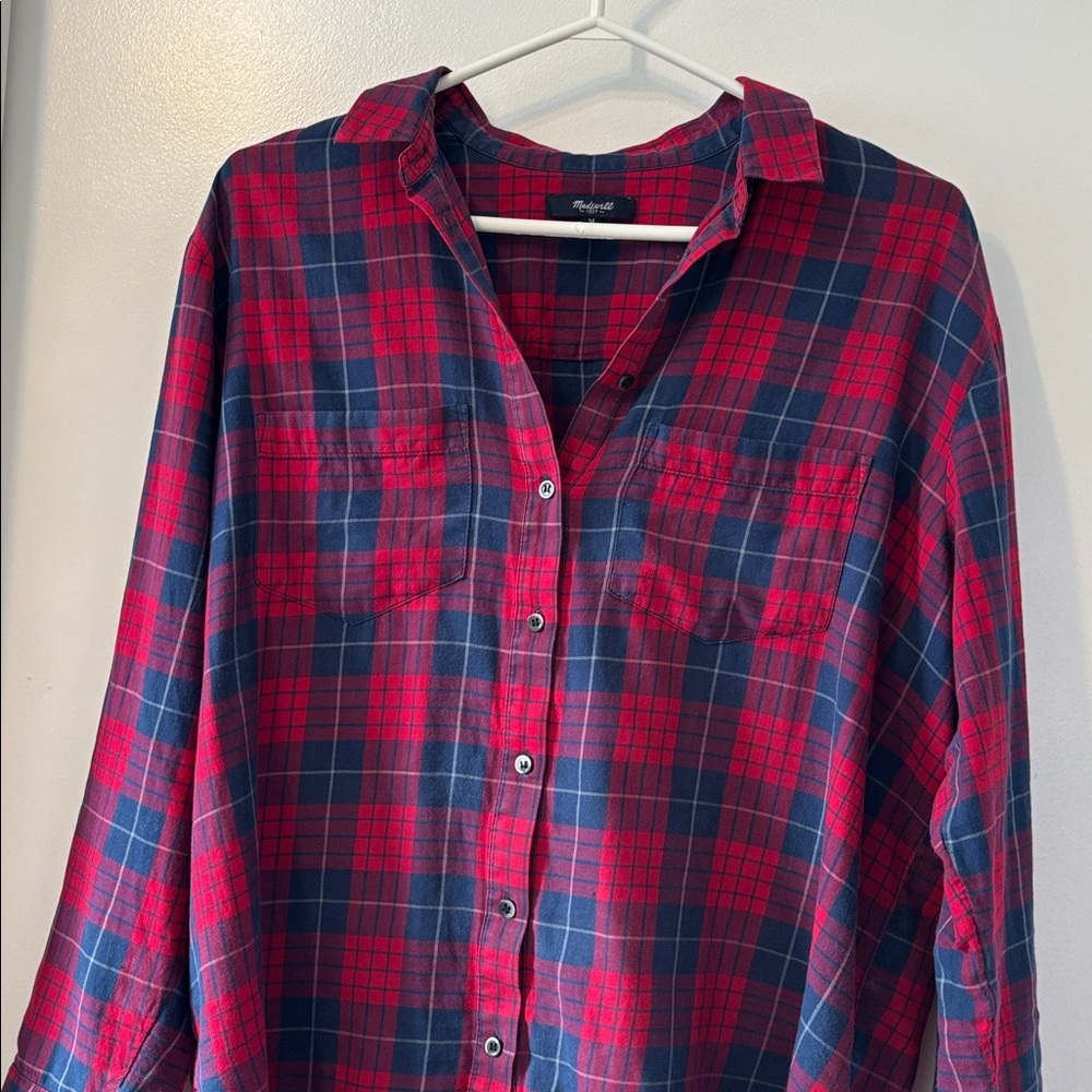 Madewell Red and Navy Plaid Button-Up